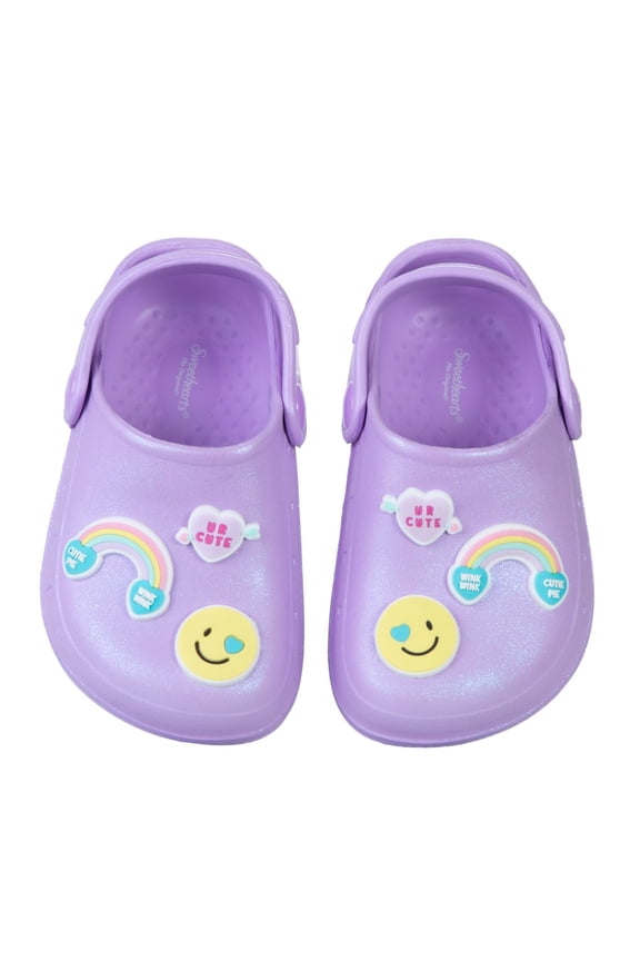 Candy and Rainbow Design Clogs Girls, Cheerful Easy Slip On Lightweight Water Friendly Comfort (Toddler) Purple, Size: 11
