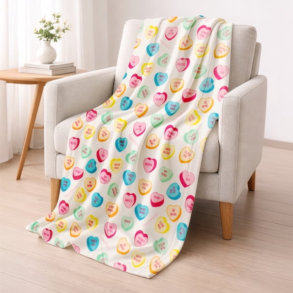 Sweethearts Candy Valentine's Day Overized Throw Blanket, 50x70