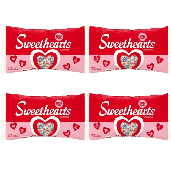 Sweethearts Conversation Hearts Valentine's Day Candy 4 Pack, 10.5 oz Bags
