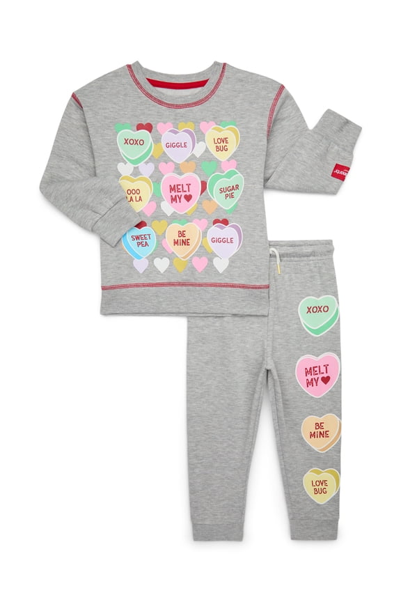 Sweethearts Toddler Boys or Girls Valentine's Day Candy Graphic Sweatshirt and Jogger Pants Set, 2-Piece, Sizes 12M-5T