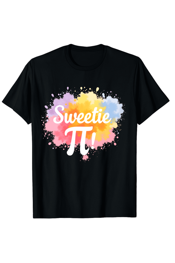 Sweetie Pi Math Pun Graphic Tee Colorful Watercolor Splash Science Teacher Gift Men Women Unisex Short Sleeve T-Shirt Retro Funny Math Symbol Top