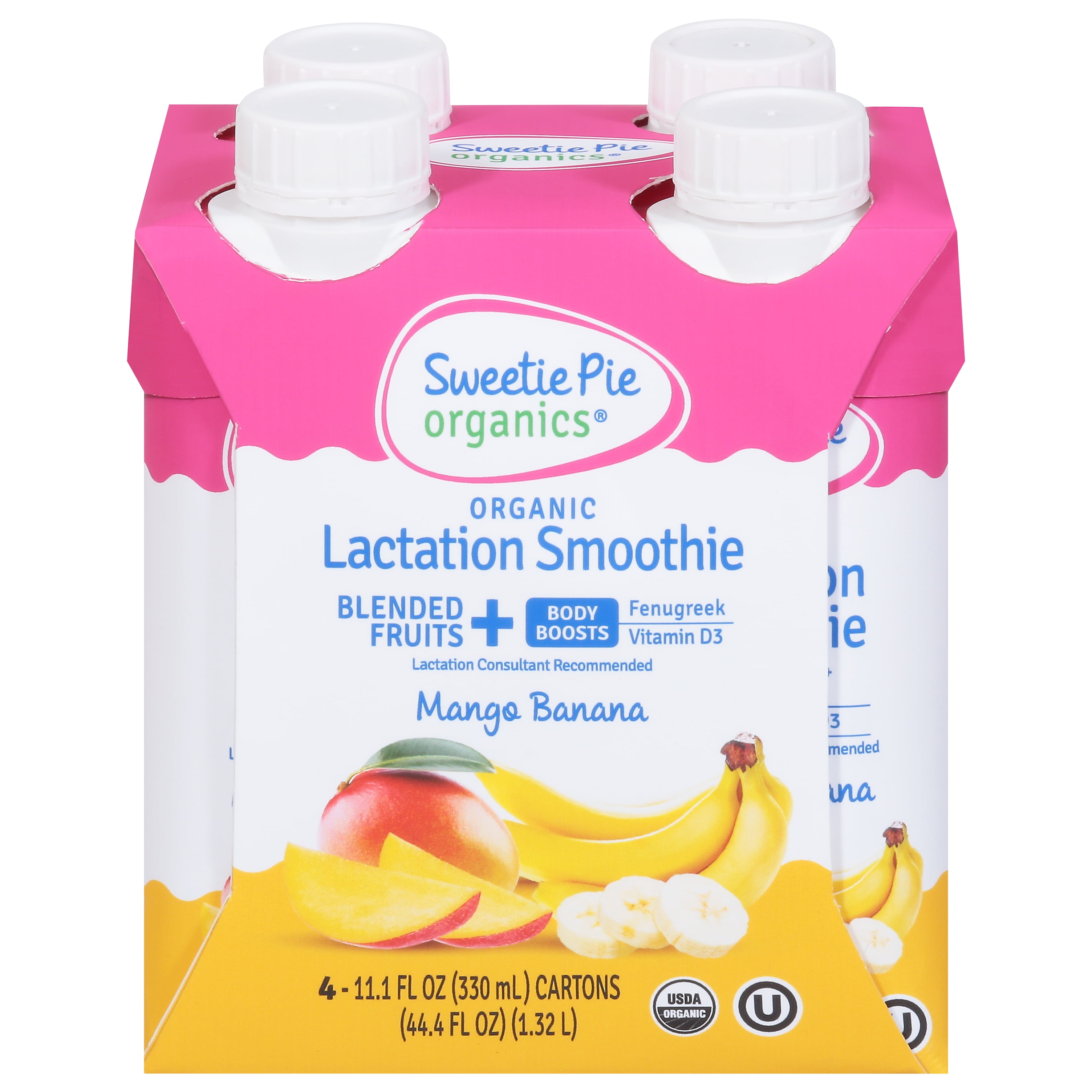 Sweetie Pie Organics Lactation Smoothie, Mango Banana, 11.1 oz./330 mL, 4pack