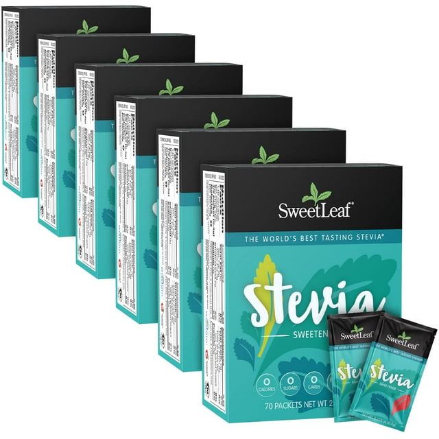 Sweetleaf Stevia Packets - Zero Calorie Natural Stevia Powder, No Bitter Aftertaste, Sugar Substitute For Keto Coffee, Nothing Artificial, Non-Gmo Stevia Sweetener Packets, 70 Count (Pack Of 6)