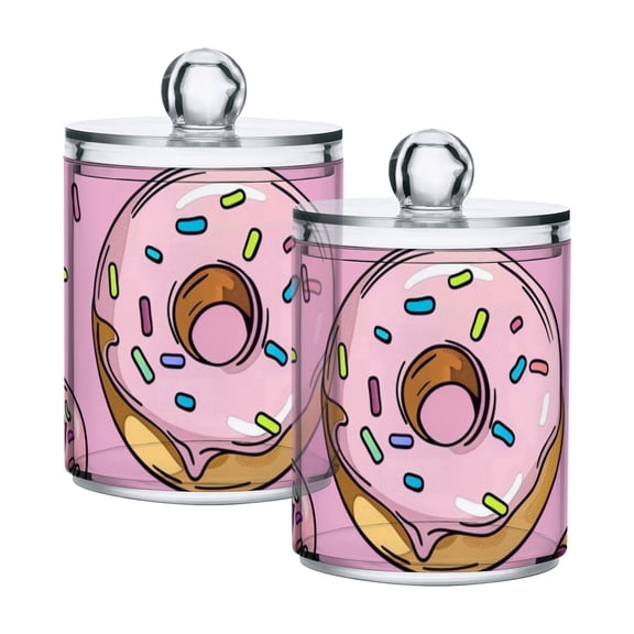 Sweetmeats Cartoon Donuts Translucent Plastic Cans Storage Canisters with Lid Set of 2