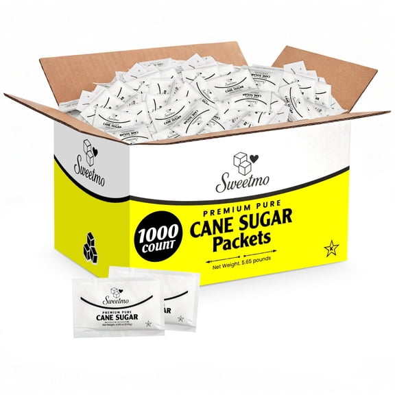 Sweetmo Sugar Packets 1000 Count Pure Cane White Granulated Sugar Packets, Individual Wrapped, Bulk Packets for Coffee, Restaurants, Office, Cafs & Food Service