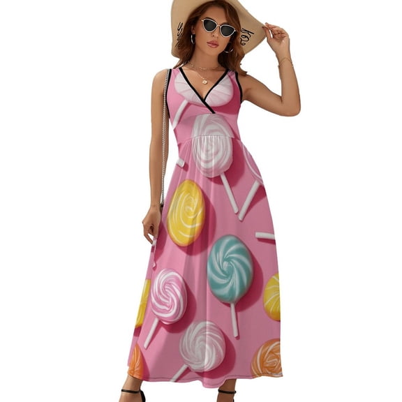 Sweets And Rainbow Lollipops Pattern Dress Fashion Boho Beach Long Dresses Female Party Printed Maxi Dress