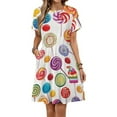 thumbnail image 1 of Sweets And Rainbow Lollipops Pattern Dress Summer Street Style Dresses Female Short Sleeve Printed Sundress, 1 of 7