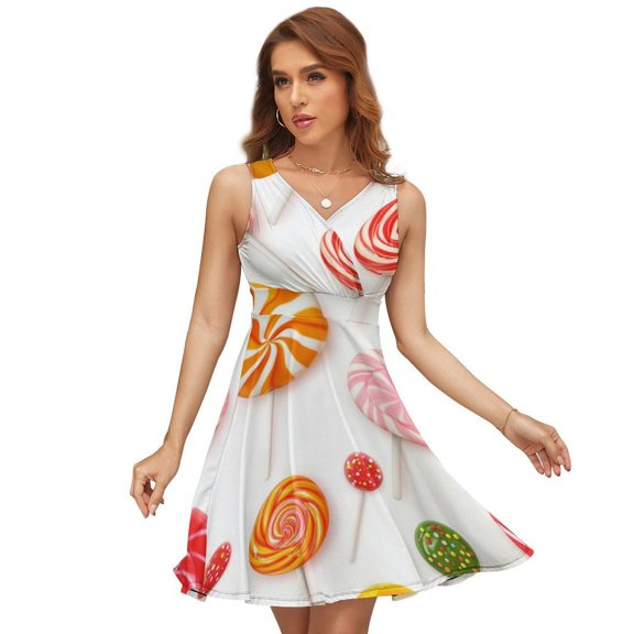 Sweets And Rainbow Lollipops Pattern Dress Summer Street Style Dresses Female Sleeveless Printed Sundress