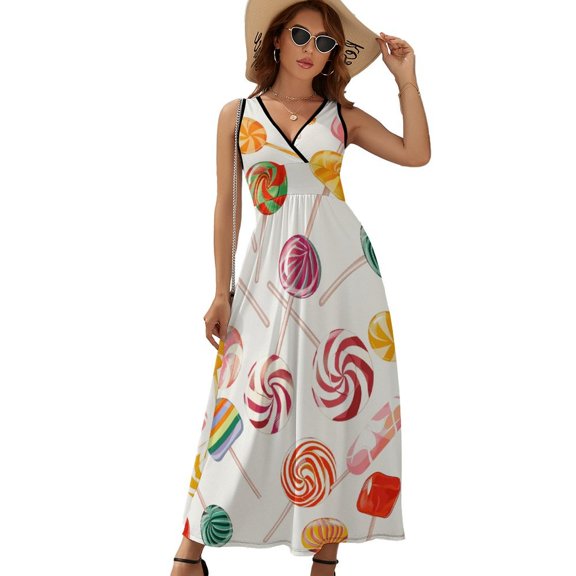 Sweets And Rainbow Lollipops Pattern Sleeveless Dress Summer Women Clothes Dress for Pregnant Women Dresses