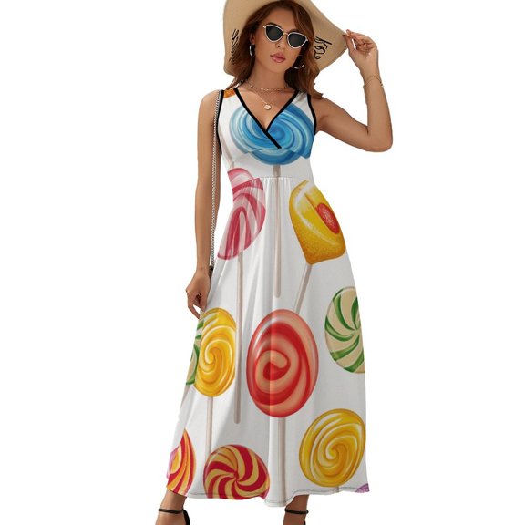 Sweets And Rainbow Lollipops Pattern Sleeveless Dress Summer Women Clothes Dress for Pregnant Women Dresses