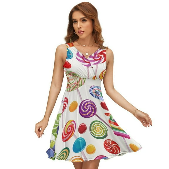 Sweets And Rainbow Lollipops Pattern Sundress Sleeveless Dress Summer Women Clothes Dress for Women Dresses