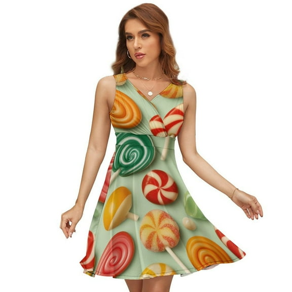 Sweets And Rainbow Lollipops Pattern Sundress Sleeveless Dress Summer Women Clothes Dress for Women Dresses
