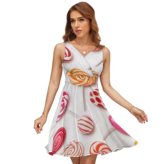 Sweets And Rainbow Lollipops Pattern Sundress Sleeveless Dress Summer Women Clothes Dress for Women Dresses