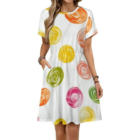 Sweets And Rainbow Lollipops Pattern Women's Dress Short Sleeve Summer Sundress Summer Women Clothes