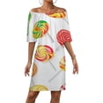 thumbnail image 1 of Sweets And Rainbow Lollipops Pattern Women's Off The Shoulder Ruffles Summer Wedding Guest Loose Casual Party Beach Dress, 1 of 9