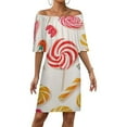 thumbnail image 1 of Sweets And Rainbow Lollipops Pattern Women's Off The Shoulder Ruffles Summer Wedding Guest Loose Casual Party Beach Dress, 1 of 9