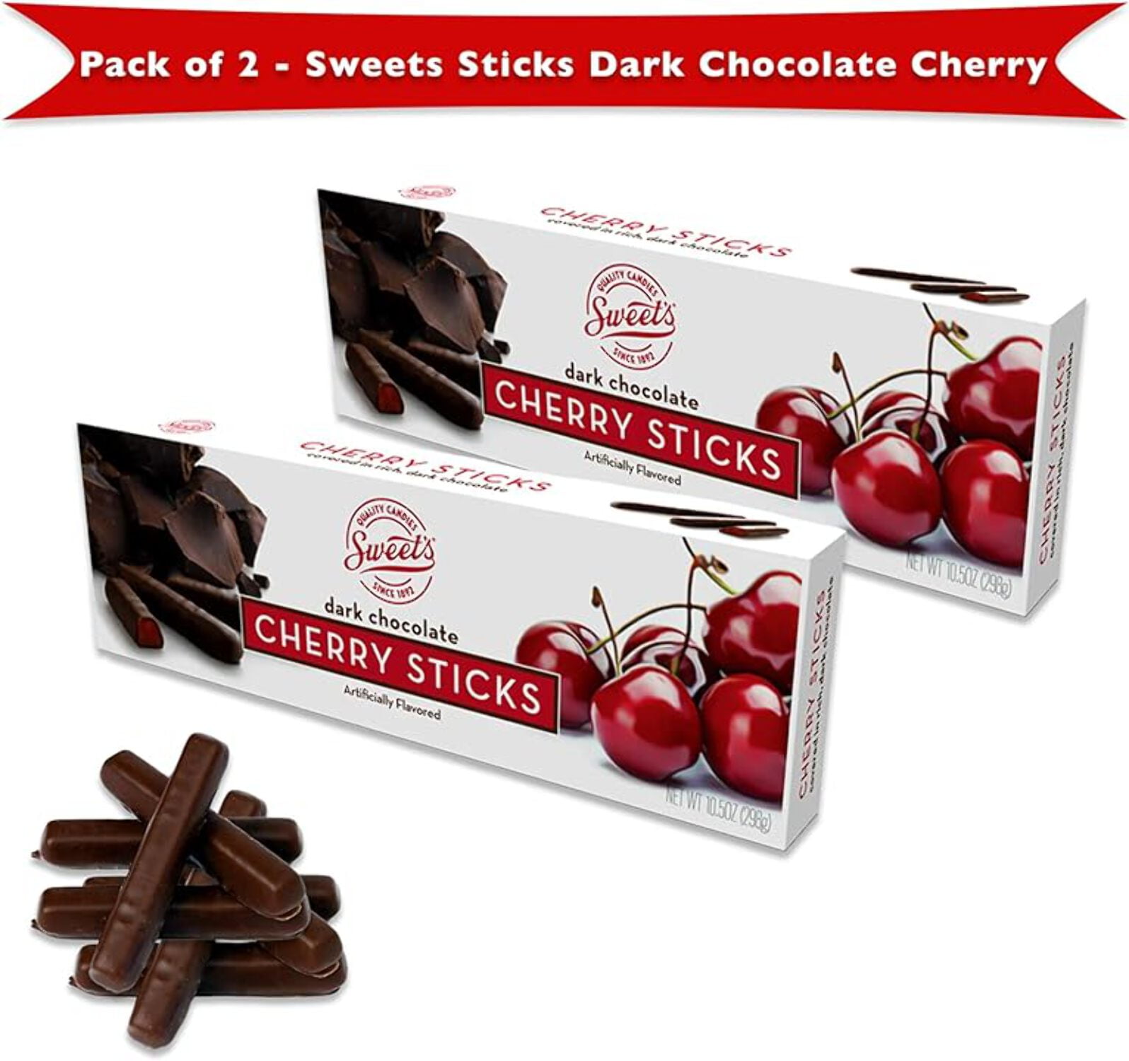 Sweets Candy Sticks Dark Chocolate Cherry Pack of 2