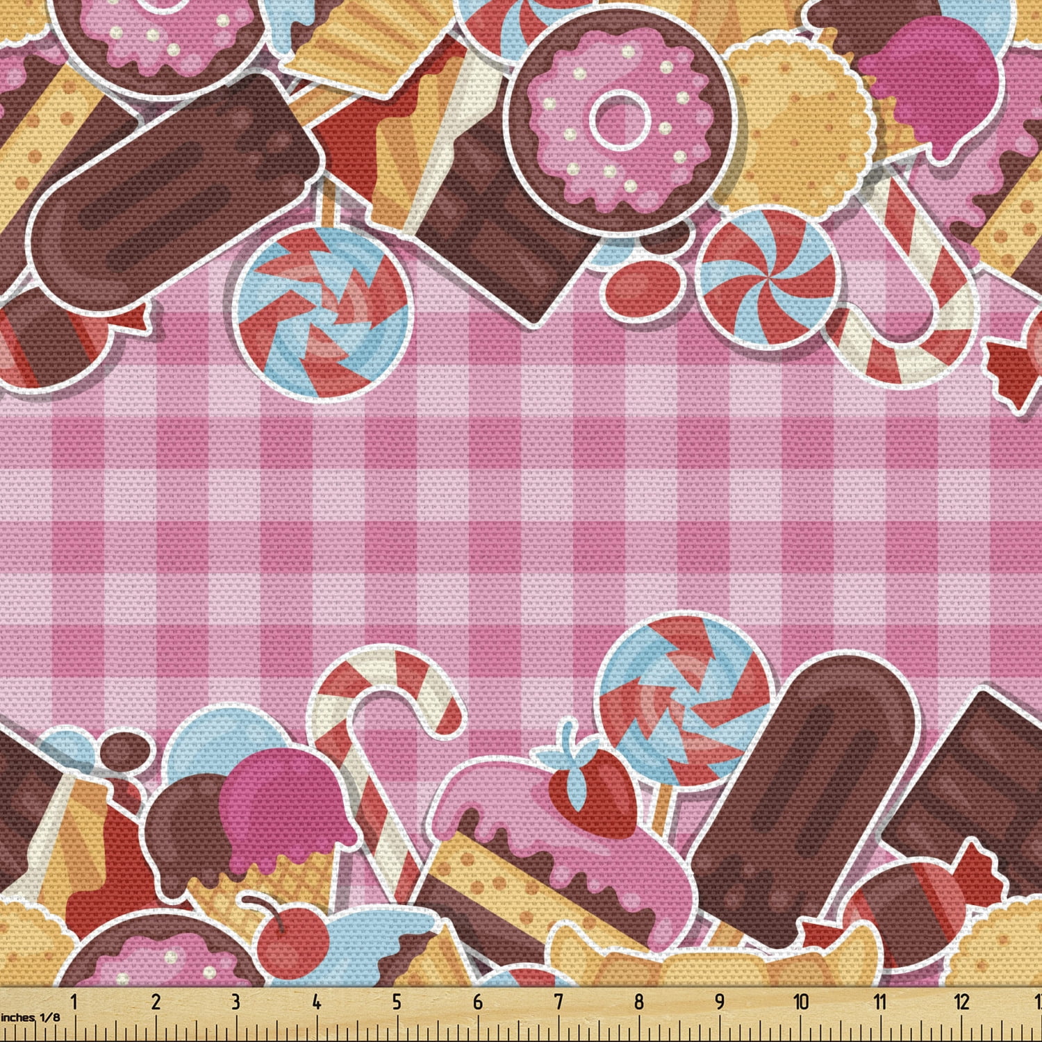 Ambesonne Sweets Fabric by the Yard Upholstery, Candy Cookie Sugar Cake ...