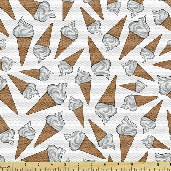 Ambesonne Sweets Fabric by the Yard Upholstery, Yummy Desert Gelato, 3 Yards, Pearl Pale Caramel