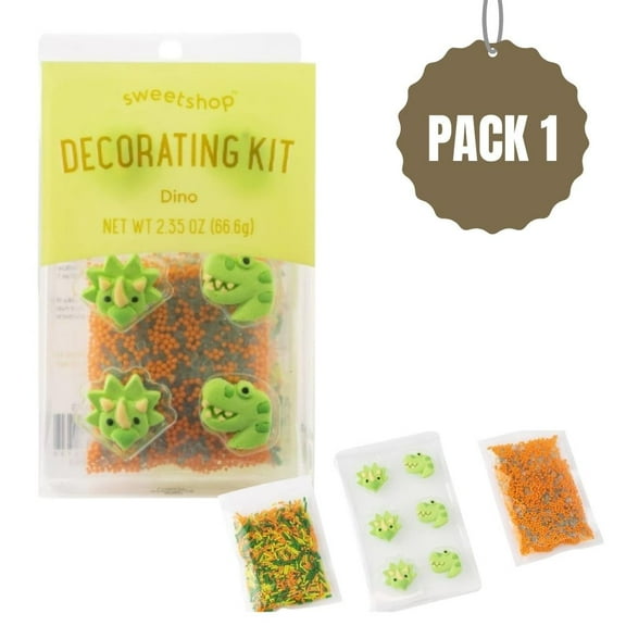 Sweetshop Dino Cake Decorating Kit Fun Dinosaur-Themed Cake Topper Set for Kids Birthday Parties, Includes Frosting & Decorations (Pack of 1)