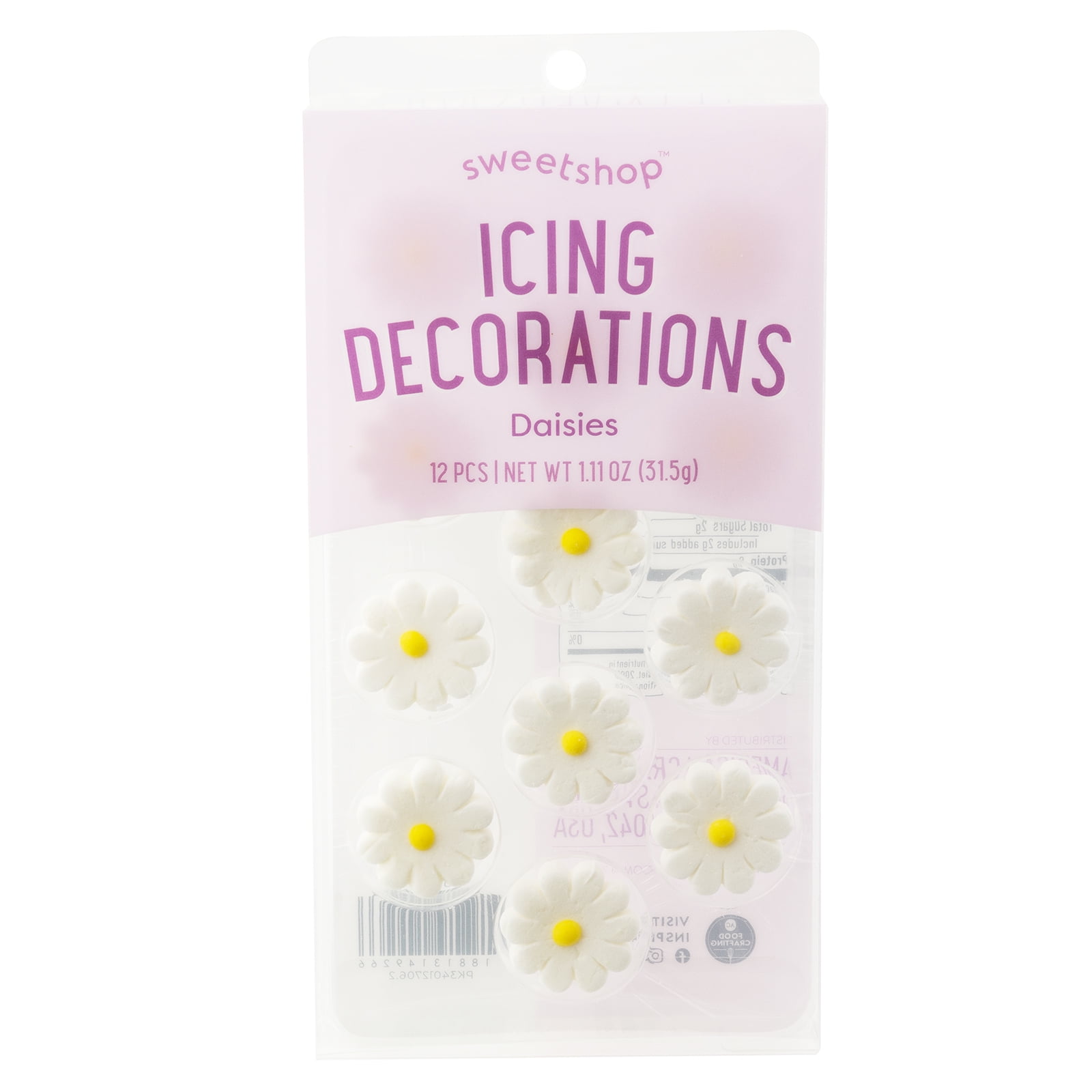 Sweetshop White Daisies Icing Decoration, 12 Piece Cake Decoration