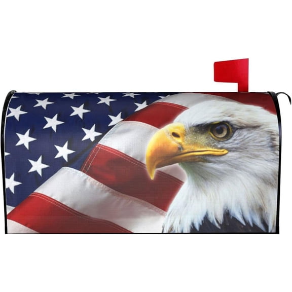 Sweetshow Patriotic American Flag Mailbox Cover Magnetic 21x18 Inch with USA Flag Eagle Decor for Garden Yard Home Decoration