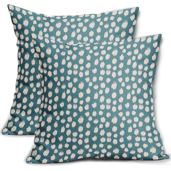 Sweetshow Polka Dot Pillow Covers 18x18 Set of 2 Black Cream Throw Pillows Boho Design Brush Strokes Decorative Outdoor Pillowcase Square Cushion Cover Linen Pillow Case for Home Sofa Couch Bed
