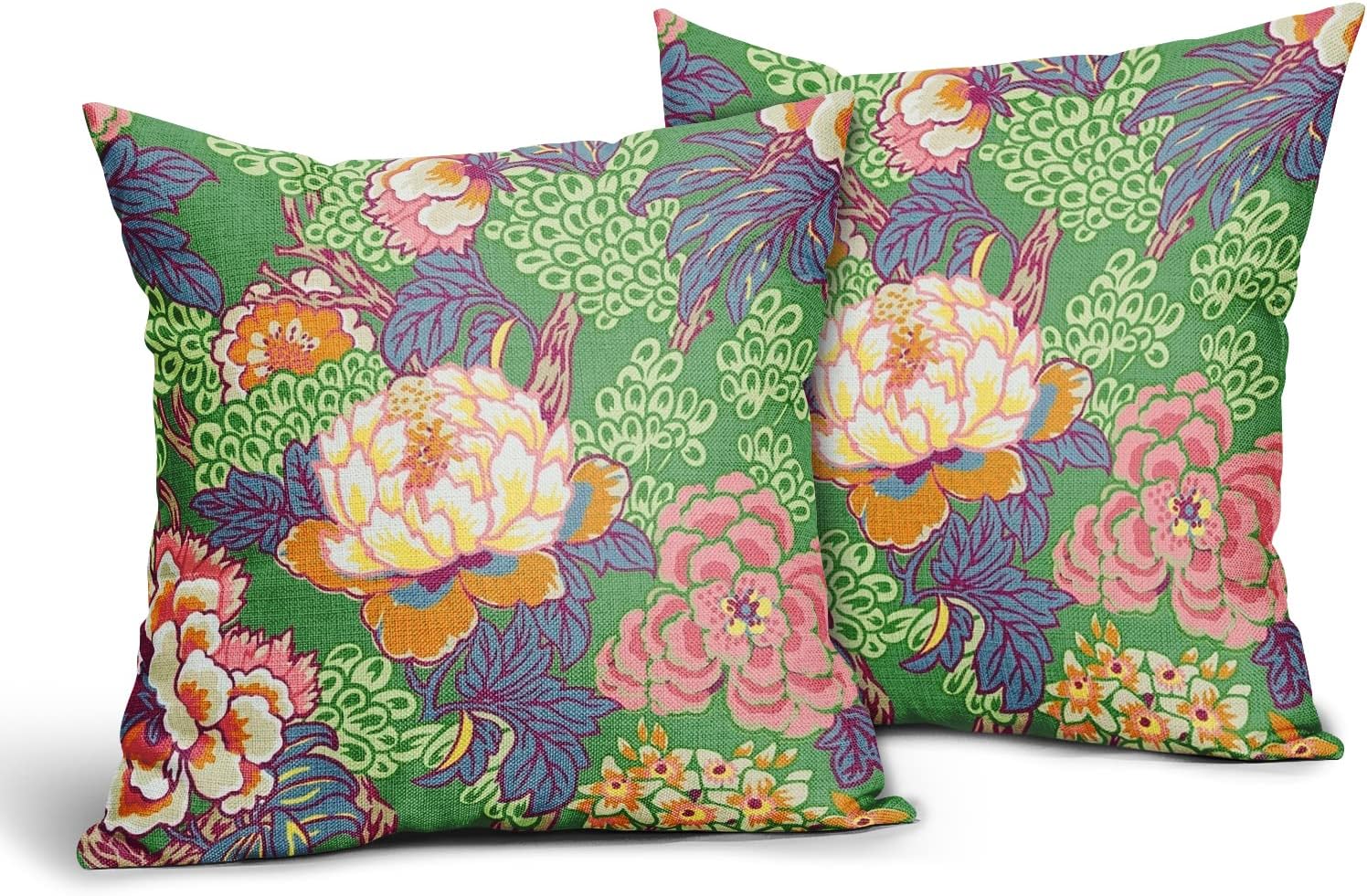 Sweetshow Spring Green Flowers Chinoiserie Pillow Covers 2 Packs 20x20