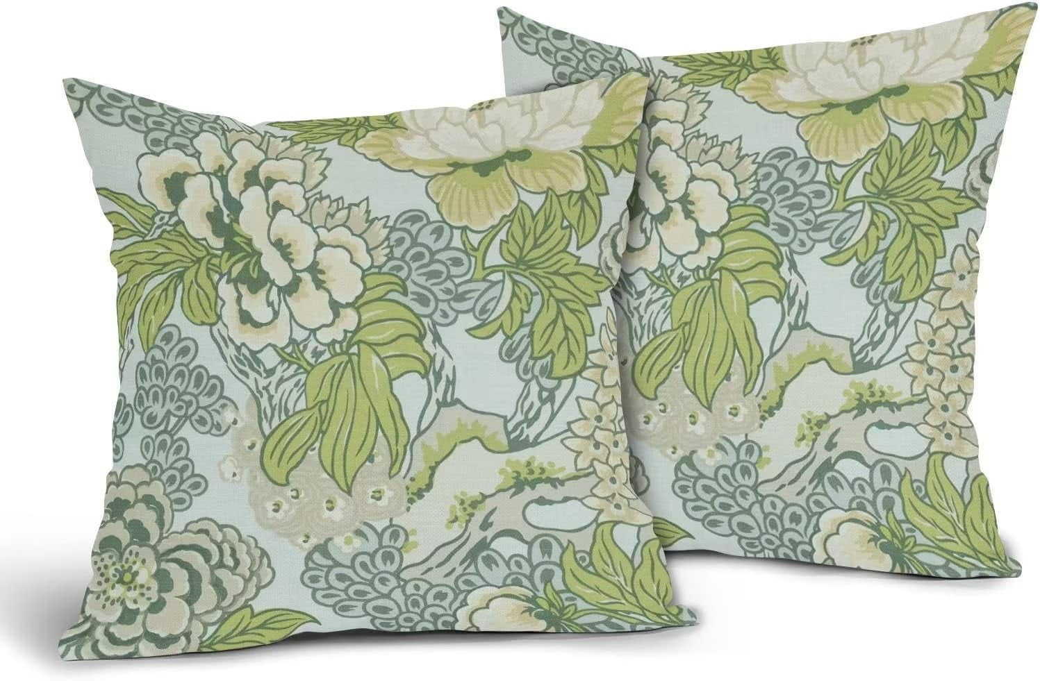 Sweetshow Spring Green Flowers Chinoiserie Pillow Covers 2 Packs 20x20
