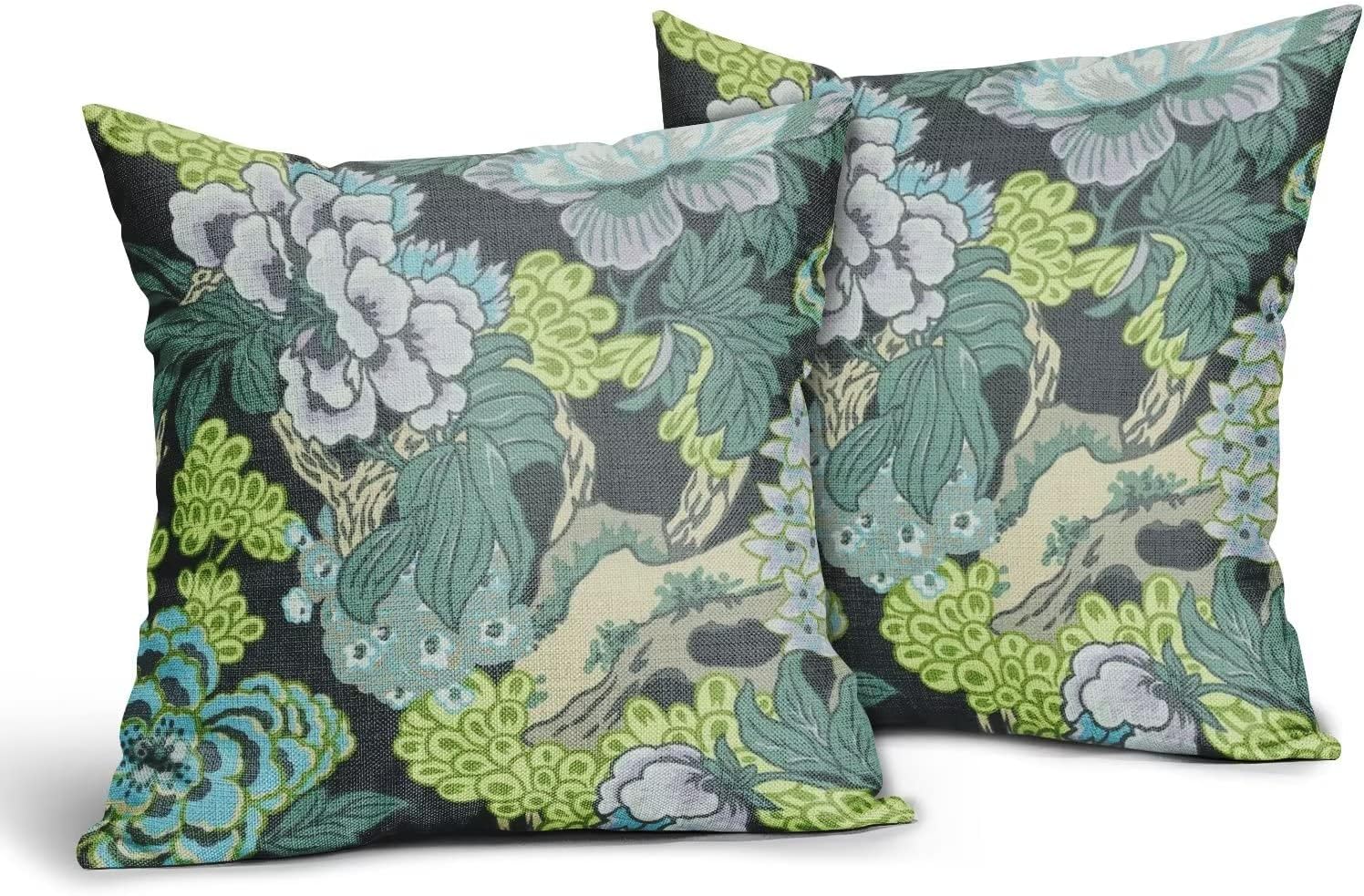 Sweetshow Spring Green Flowers Chinoiserie Pillow Covers 2 Packs 20x20
