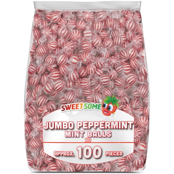 Sweetsome Peppermint Hard Candy Balls, Classic Mint Flavor, Individually Wrapped, 2 Pound Bag