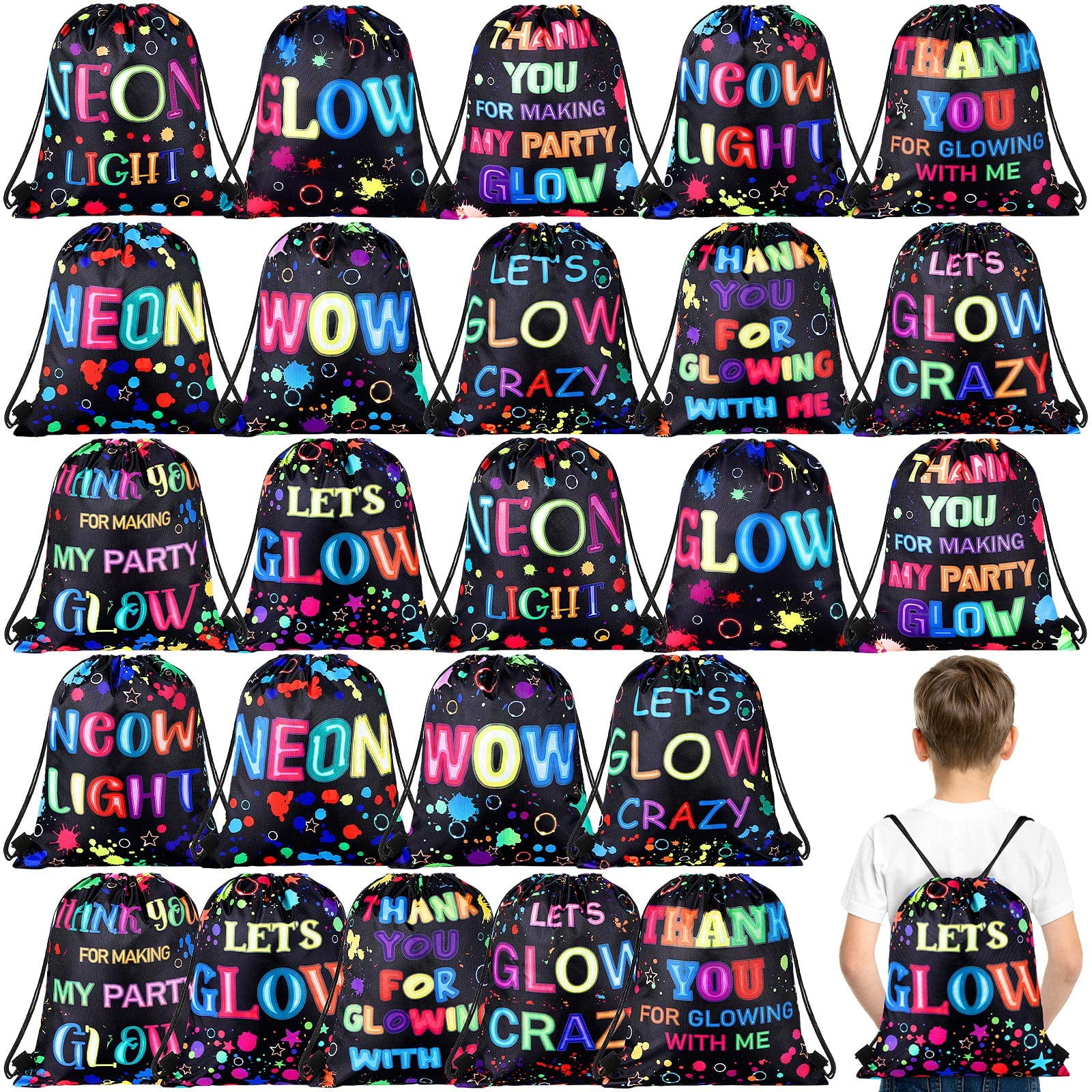 Sweetude 24 Pcs Let's Glow Party Gifts Bags Drawst 