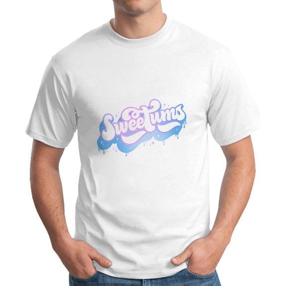 Sweetums Hand-Drawn Lettering Cute Men's Graphic Tee for Parties and Gifts - 70s Style Short Sleeve T-Shirt White