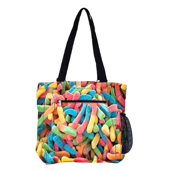 Sweetz-A-Riffic Candy Graphic Print Tote Bag - Gummy Worms