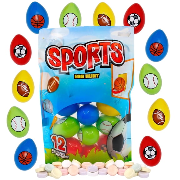 Sweetzo Pre-Filled Sports Easter Eggs, Smarties Candy Inside, 12 Count