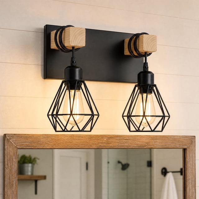 Sweier 2-Light Bathroom Vanity Light, Wall Lamp in Matte Black with ...
