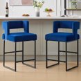 thumbnail image 1 of Sweiko Bar Stools Set of 2, Velvet Counter Height Bar Chairs, Square Open Backrest Kitchen Island Chairs, 26" Modern Bar stools with Black Iron Legs for Home Bar Pub, 1 of 8