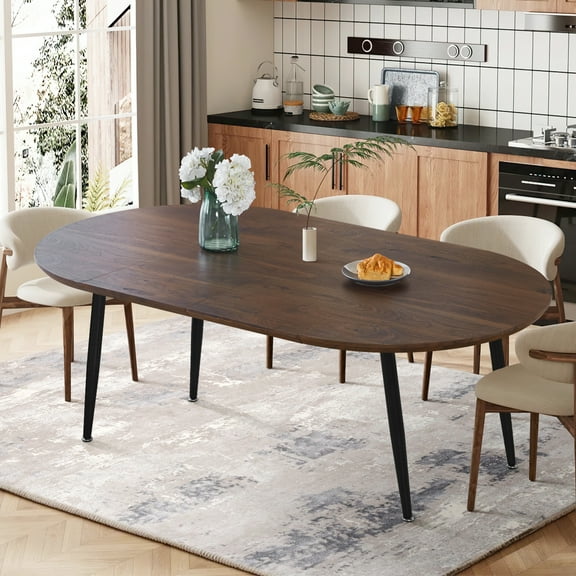 Sweiko Extendable Dining Table, 40"-71" Oval Table, Wooden Kitchen Table for 4-8 People, Walnut Dining RoomTable for Home, Office