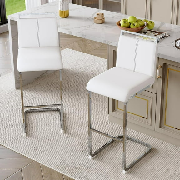 Sweiko PU Leather Bar Stools 30 inch, Set of 2 Upholstered Bar Chairs, Modern Counter Height Barstools with Back & Footrest, Kitchen Island Bar Stools for Pub Home Coffee Shop