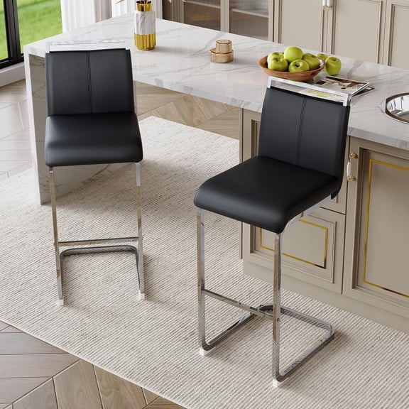 Sweiko PU Leather Bar Stools 30 inch, Set of 2 Upholstered Bar Chairs, Modern Counter Height Barstools with Back & Footrest, Kitchen Island Bar Stools for Pub Home Coffee Shop