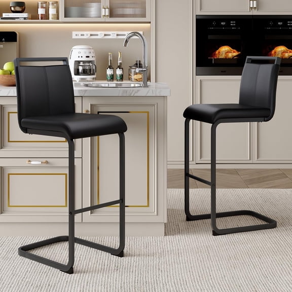 Sweiko PU Leather Bar Stools 30 inch, Set of 2 Upholstered Bar Chairs, Modern Counter Height Barstools with Back & Footrest, Kitchen Island Bar Stools for Pub Home Coffee Shop