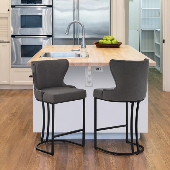 Sweiko Shell Backrest Bar Stools Set of 2, Dark Grey