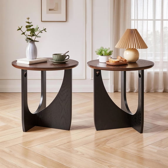 Two Round Table Sweiko Solid Wood Round Side Tables Set of 2, 19.68