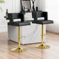 thumbnail image 1 of Sweiko Swivel PU Leather Bar Stools, 2pcs Adjustable Bar Chairs, Modern Upholstered Kitchen Counter Height Barstools, Gold Metal Leg Bar Stools with Backres, Black, 1 of 8