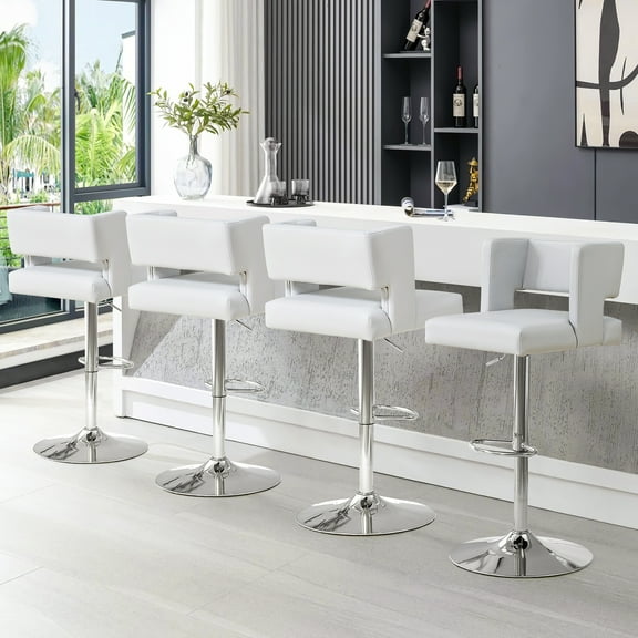 Sweiko Swivel PU Leather Bar Stools, 4pcs Adjustable Bar Chairs, Modern Upholstered Kitchen Counter Height Barstools, Silver Metal Leg Bar Stools with Backres, Light Gray