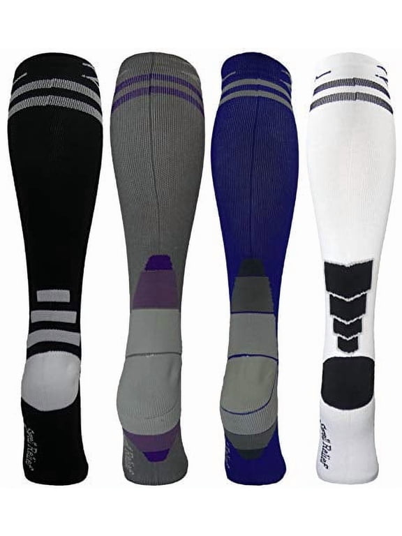 Athletic Compression Socks Kids Knee High, (Fits Average age 10-16 Big Kids Shoe Size 6-Adult Size 8)(4-Pack)