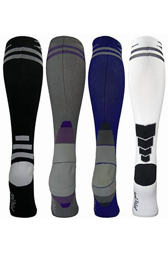 Athletic Compression Socks Kids Knee High, (Fits Average age 10-16 Big Kids Shoe Size 6-Adult Size 8)(4-Pack)