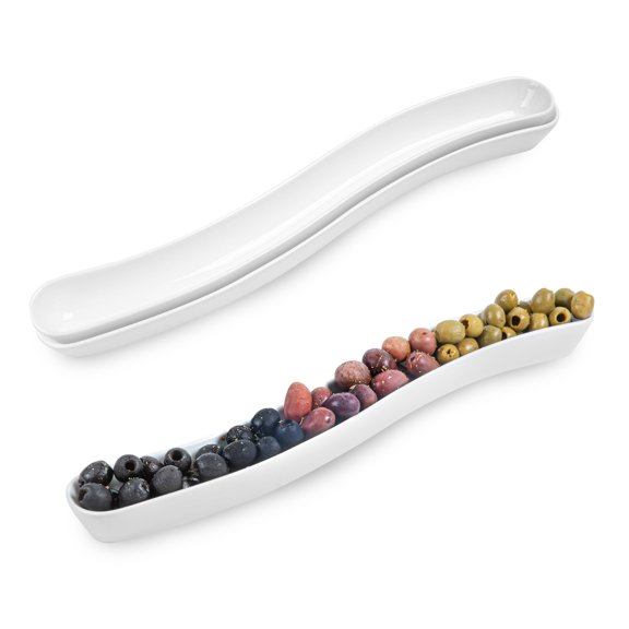 Restaurantware-Swerve 14 Ounce Olive Plate, 1 Curved Olive Tray - Small, Chip Resistant, White Porcelain Canoe, Dishwasher Safe, For Snacks, Condiments, Or Appetizers