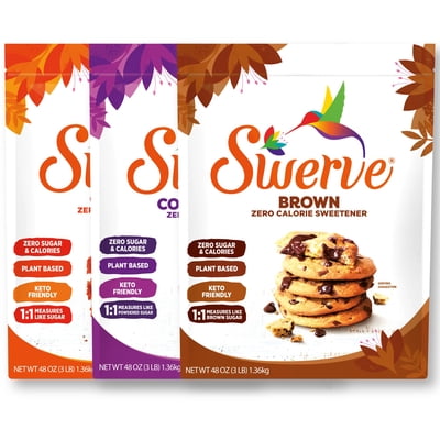 Swerve Granular, Confectioners, Brown Baker's Trio - Sugar Substitute, Zero Calorie, Keto, Zero Sugar, Non-Glycemic, 48oz - 3 Pack