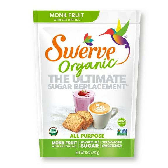 Swerve Organic Monk Fruit All-Purpose Granular Sugar Replacement Sweetener, 8 Ounce Bag